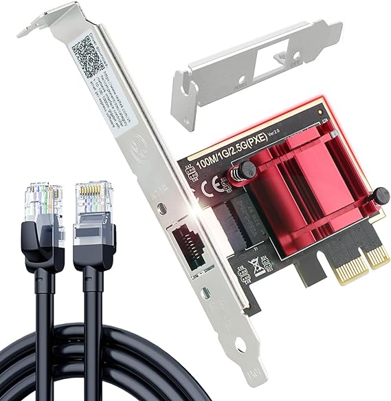Ubit 2.5GB PCIe Network Card with 1m(39’’) RJ45 Ethernet Patch Cable – PCIe to 2.5 Gigabit Ethernet Network Adapter, Supports Windows 11/10/8.1/8/7, Win Server 2022/2019/2016, Linux