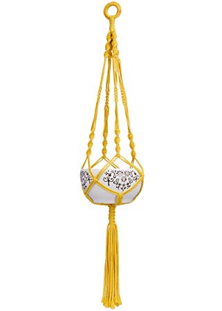 Mkono Colorful Macrame Plant Hanger Indoor Outdoor Hanging Planter Basket Cotton Rope 4 Legs 40 Inch-Yellow