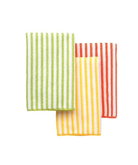 Ritz 16 by 19-Inch Stripe Microfiber White Kitchen Dish Towel, Yellow/Green/Orange Stripes, 3-Pack