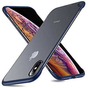 MSVII Slim fit iPhone Xs iPhone X Case, Frameless Translucent Matte Texture Design Hard Plastic Back Cover & TPU Shock Bumper Corners for iPhone X/Xs 5.8" (Free Ring and Screen Protector), Blue