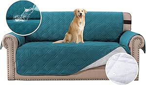 H.VERSAILTEX 100% Waterproof Sofa Slipcover Washable Loveseat Cover for 2 Cushion Cover Non-Slip Furniture Protector with Silicone Backing Couch Cover for Pets (Oversized Loveseat, Dark Teal)