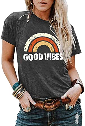 YourTops Women Good Vibes T-Shirt Tank Blouse Rainbow Shirt