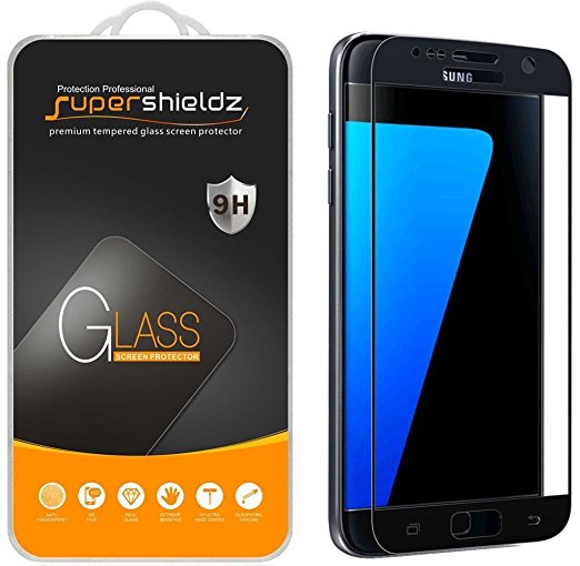 [2-Pack] Samsung Galaxy S7 Tempered Glass Screen Protector, [Full Screen Coverage] Supershieldz, Anti-Scratch, Anti-Fingerprint, Bubble Free, Lifetime Replacement Warranty (Black)