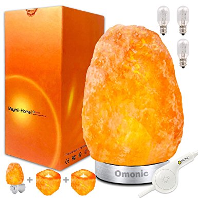 Maymii.Home (8-13 lbs,8-11in) Pink White Himalayan Salt Lamp Lights Air Purifier, Table Lamp Stainless Steel Base Touch Dimmer Switch Control With 1 Salt Night Light, Pack of 2 Salt Candle Holder