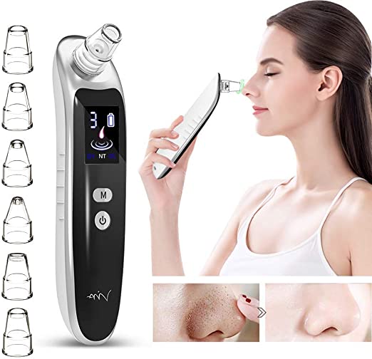 Blackhead Remover Vacuum Pore Cleaner - USB Charging Upgraded Facial Acne Suction Tool with 6 Probes and 3 Adjustable Suction Level, Big LED Display, for Blackheads, Whiteheads, Grease, Pimple, Acne