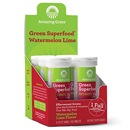 Amazing Grass, Green Superfood Effervescent Electrolyte 60 Count Tablets, with Alkalizing Green and Antioxidant Blend, Flavor: Watermelon Lime. Hydration with Potassium, Magnesium, and Calcium