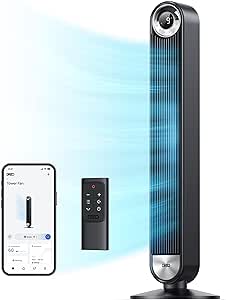 Dreo Smart Tower Fans for Home, 90° Oscillating Fan Bedroom Indoors, Voice Control Floor with 12H Timer, 42 Inch Quiet Bladeless Standing LED Display, 9 Speeds, Work Alexa/Google