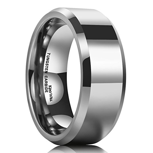 King Will BASIC Men's 8mm Tungsten Carbide Ring Polished Plain Comfort Fit Wedding Engagement Band