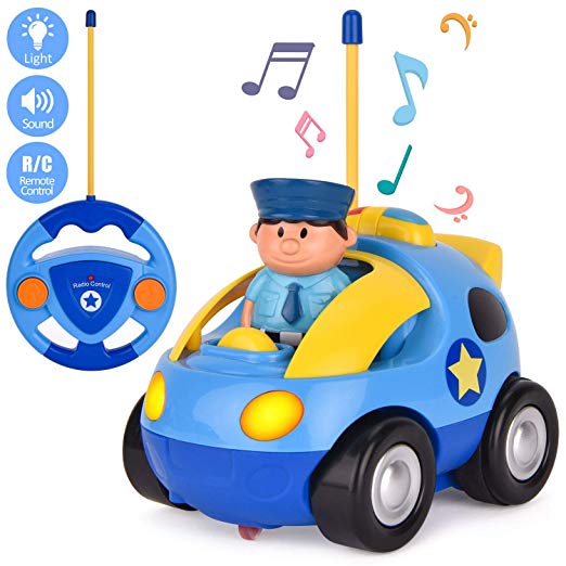 FILWO RC Cartoon Car, Remote Control Car Light Music Radio Control Car Easy Control Toy Car Baby Race Car Birthday Toddlers Kids Children Age 3  Music Toy Play Vehicle (Blue Police Car)