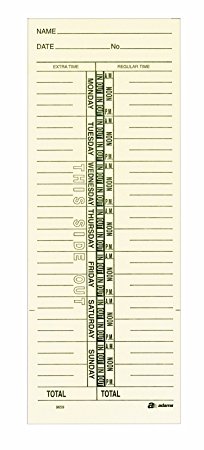 Adams Time Cards, Weekly, 1-Sided, Named Days, 3-3/8" x 9", Manila, Green Print, 200-Count (9659-200)