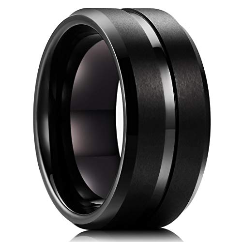 King Will CLASSIC 10mm Black Tungsten Carbide Wedding Band Ring Polished Finish Grooved Center Comfort Fit