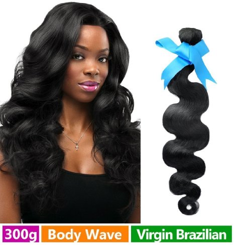 Rechoo Brazilian Virgin Remy Human Hair Extension Weave 3 Bundles 300g - Natural Black,10",Body Wave
