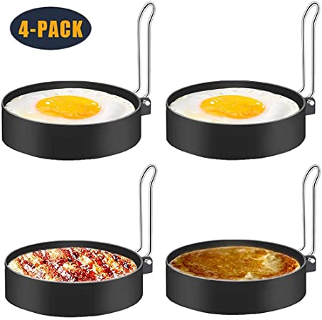4 Pack Egg Ring, Round Pancake Mold Egg Mcmuffin Sandwich Maker Bacon Cooker Poached Egg Maker Nonstick Metal Rings Breakfast Household Kitchen Cooking Tool for Frying Eggs