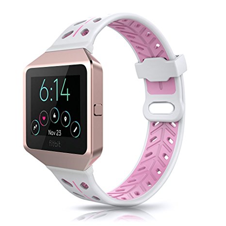 Fitbit Blaze Bands Accessory, VODKE Silicone Ventilate Replacement Watch Band/Strap/Bracelet/Wristband For Fitbit Blaze Smart Fitness Watch Men Women (White Pink)