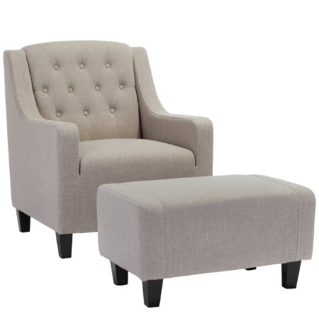 Empierre Beige Linen Club Chair and Footstool Set