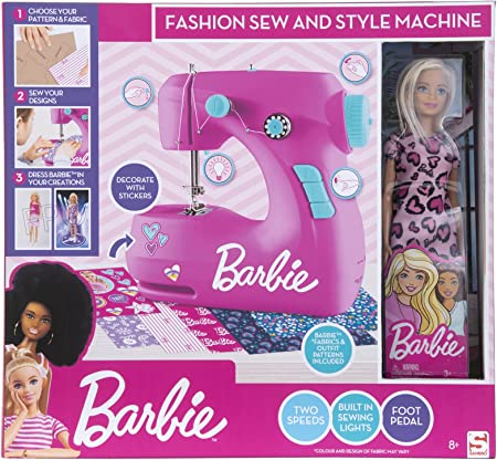 Barbie Sewing Machine Doll, Fashion Sew and Styling Machine with Doll & Pattern Pieces Included, Creative Sewing Play Craft Kit for Kids, Adjustable 2 Speed & Foot Pedal, Gift for Ages 8