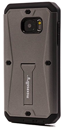 Samsung Galaxy S7 Case, Maxessory [Jetsetter] Heavy-Duty Shock-Proof Built-In Screen-Protector Dual-Layer Hard Cover w/ Kick-Stand Shockproof Armor Shell Gray Black For Samsung Galaxy S7