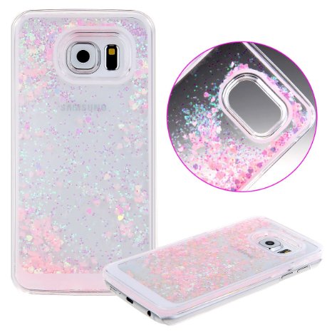 UZZO 3D Creative Design Hard Shell Liquid Glitter Samsung Galaxy S6 Case Pink Hearts