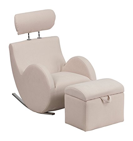 Flash Furniture HERCULES Series Beige Fabric Rocking Chair with Storage Ottoman