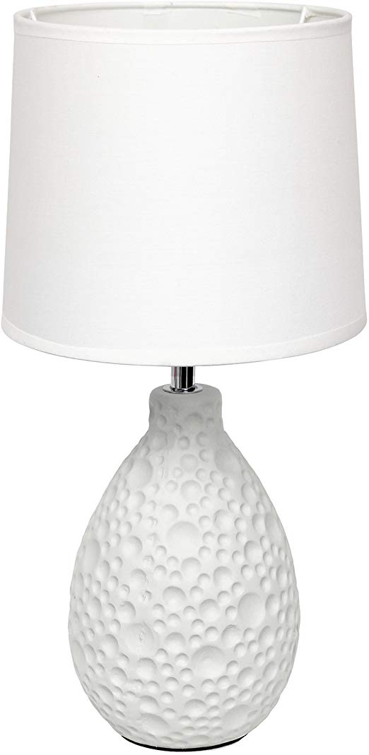 Simple Designs Home LT2003-WHT Textured Stucco Ceramic Oval Table Lamp, White
