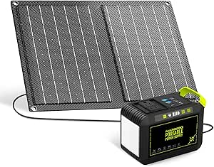 MARBERO 88.8Wh Solar Powered Generator with 21W Solar Panel, 120W Peak Portable Solar Generator, Lithium Battery with 110V AC/DC Outlet, 24000mAh Solar Power Bank, 18W USB-C PD Output for Camping