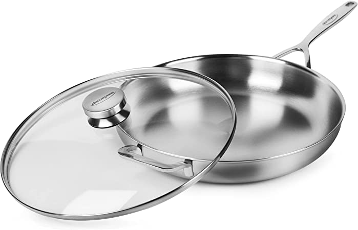 Demeyere 5-Plus 12.5" Fry Pan Skillet with Glass Lid - 5-Ply Stainless Steel, Made in Belgium