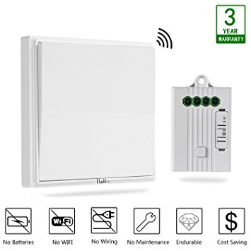 Thinkbee Wireless light Switch Kit, 2017 newest style. Move or add a lamp switch anywhere! Kinetic Energy Self-Powered Eco Remote Switch With Receiver for Lights,fixtures and other electronic(white)
