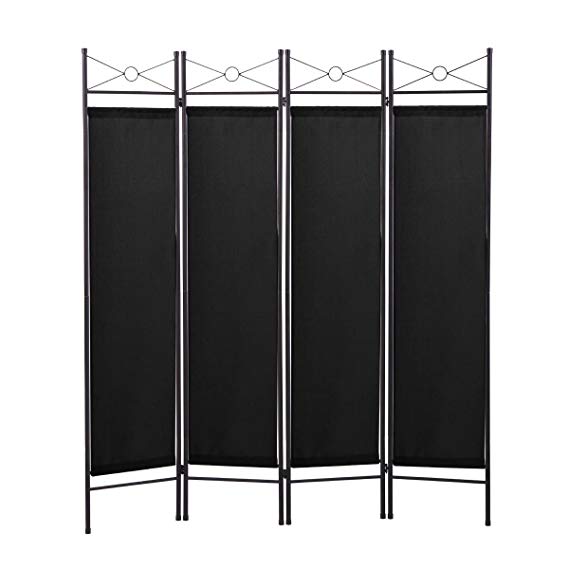 JAXPETY 4 Panel Room Divider Privacy Screen Home Office Fabric Metal Frame