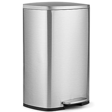 COSTWAY 50L Kitchen Bin, Soft Closure Stainless Steel Recycling Pedal Bin with Removable Inner Bucket, Handles & Non-slip Base, Fingerprint-Proof Rubbish Trash Can Dustbin for Bathroom Home Office