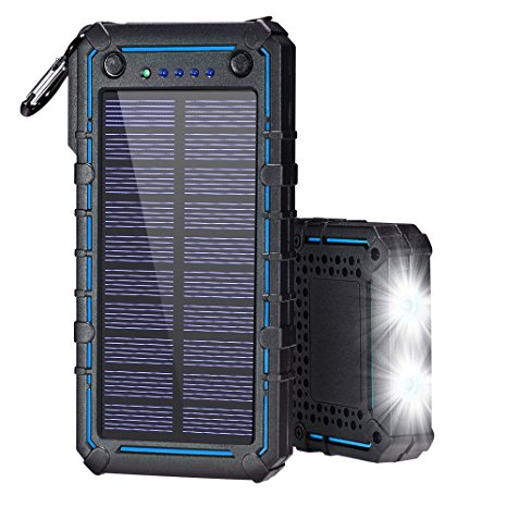 Solar Charger, Solar Power Bank, 13500mAh Portable Solar Phone Charger External Solar Panel Battery Pack Phone Charger with Dual USB and 2 LED Flashlights for iPhone X, Samsung S9/Note 8 and More