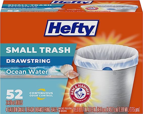 Hefty Small Trash Bags, Ocean Water Scent, 4 Gallon, 52 Count