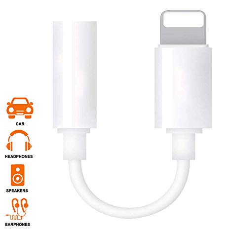 Headphone Jack Adapter for iPhone, 3.5mm Earphone Adaptor for iPhone Xs/Xs Max/XR/ 8/8 Plus/X (10) / 7/7 Plus, Audio Splitter Accessories Music Aux Adapter Headphone Dongle 3.5mm Earbud Cable - White