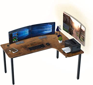 DESIGNA Computer Desk, 60 inch L Shaped Desk, Gaming Desk with Cool Mouse Pad for Home Office, Easy to Assemble, Archaize Brown