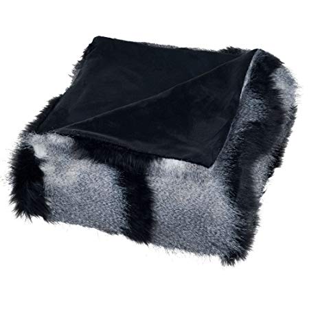 Lavish Home Luxury Long Haired Striped Faux Fur Throw Blanket, Black