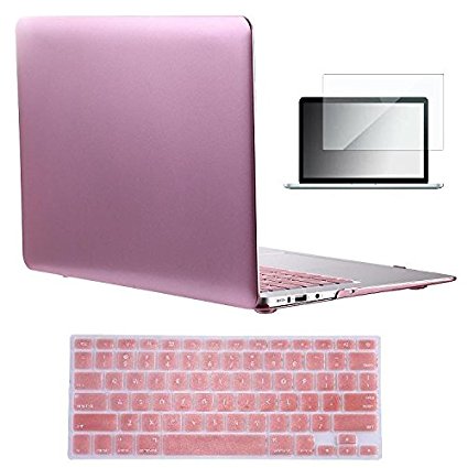 Vasileios 3in1 Rubberized Frosted Soft-touch Hard Shell Case Cover for 13-inch Macbook Air 13.3" (Model: A1369 and A1466) (Rose Gold)