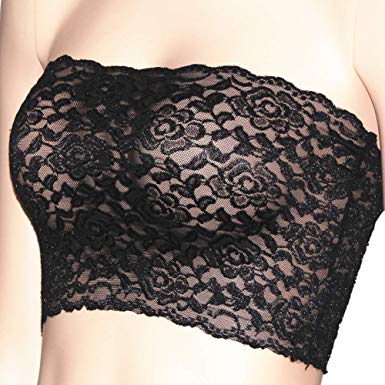 CENG MAU Women's Plus Size Floral Lace Unlined Stretchy Strapless Bandeau Tube Tops See Through Bras