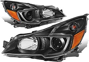 DNA Motoring HL-OH-SLEG13-BK-AM Black Amber OE Style Projector Headlights Replacement For 10-14 Legacy Outback