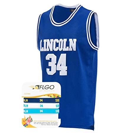 AFLGO Jesus Shuttlesworth #34 Lincoln High School Basketball Jersey S-XXXL Blue, 90's Clothing Throwback Costume Apparel Clothing Stitched – Top Bonus Combo Set with Wristbands