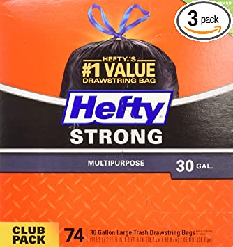 Hefty Strong Trash/garbage Bags Kitchen Drawstring, Black, 74 Count (pack Of 3)