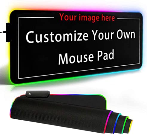 PandainspirS Persionalized RGB Gaming Mouse Pad, Customized LED Soft Extra Extended Large Mouse Pad, Waterproof Anti-Slip Rubber Base, Computer Keyboard Mouse Mat with 12 Lighting Mode-800x300x4mm