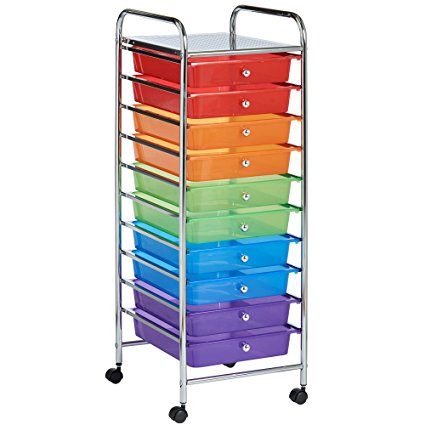 VonHaus 10 Drawer Multi-Coloured Mobile Storage Trolley for Home & Office