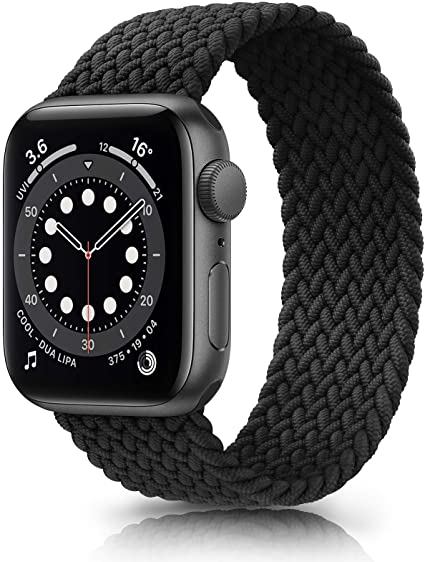 Braided Solo Loop Elastic Bands Compatible with Apple Watch 38mm 40mm 42mm 44mm, Soft Stretchy Sports Wristband for iWatch Series 6 5 4 3 2 1 SE (38mm/40mm-S, Black)