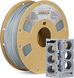 OVERTURE Super PLA  Filament 1.75mm, Toughness Enhanced PLA Plus, Cardboard Spool, 1kg Filament (2.2lbs), Dimensional Accuracy  /- 0.02 mm (Light Gray)