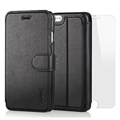 TANNC Leather Flip Wallet Stand Case for iPhone 6 Plus / 6S Plus - Black