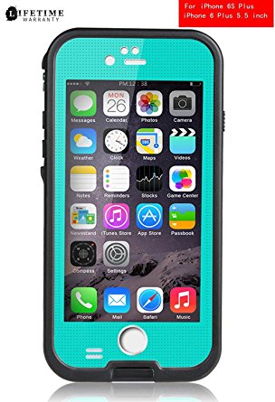 AOWOTO Cases for iPhone 6s Plus / iPhone 6 Plus Waterproof Case 5.5 inch , [Grid Series] 6.6ft Depth Under Water Dirtpoof Shockproof Snowproof protective Cover ( Grass Blue / Teal)