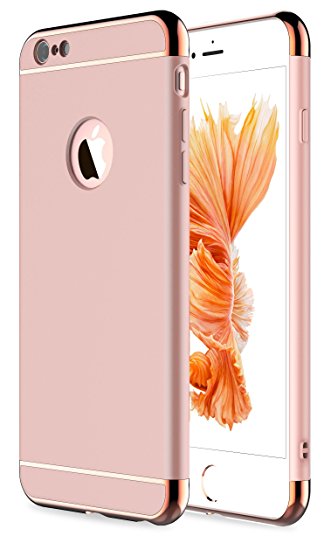 iPhone 6S Case, RORSOU 3 In 1 Ultra Thin and Slim Hard Case Coated Non Slip Matte Surface with Electroplate Frame for Apple iPhone 6 (4.7")(2014) and iPhone 6S (4.7")(2015) -- Rose Gold