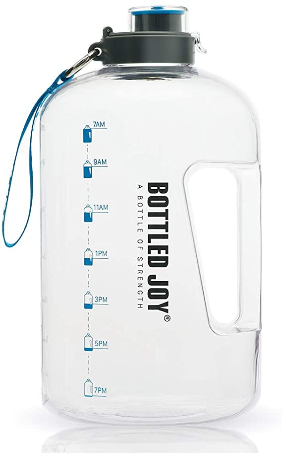 BOTTLED JOY 1 Gallon Water Bottle, BPA Free Large Water Bottle Hydration with Motivational Time Marker Reminder Leak-Proof Drinking Big Water Jug for Camping Sports Workouts and Outdoor Activity