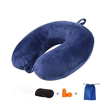 Travel Pillow Set,Ultimate Memory Foam Neck Pillow Supports The Head, Neck and Chin in in Any Sitting Position(Blue)