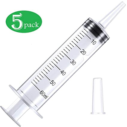 5 Pack 60ml Syringe, Large Plastic Syringe for Scientific Labs, Dispensing, Measuring, Watering, Refilling, Multiple Uses