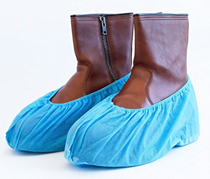 FENGDA Premium Disposable Boot & Shoe Covers | Durable, Water Resistant, Non-Toxic | One Size Fits Most |100-Pack | Blue Color